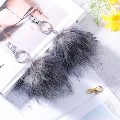 Tatuo 16 Pcs Faux Fur Pom Poms for Hats, Dark Gray - color: Dark Gray
