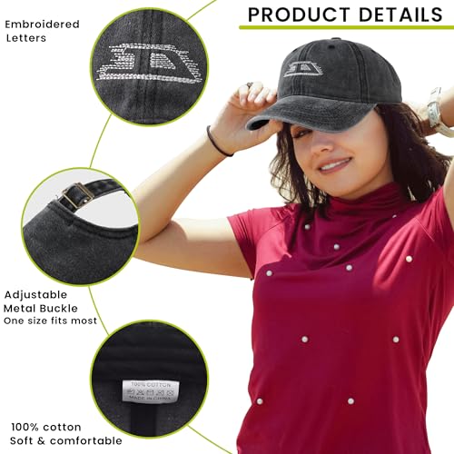 Plam Trees Hats Embroidered Washed Cotton Baseball Cap for Men Women Distressed Black Snapback Baseball Hat Adjustable - color: Letter D
