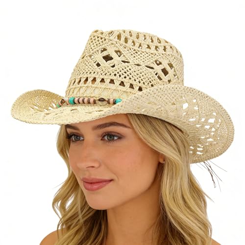 Straw Cowboy Hat for Women, Cowgirl Hat Wide Brim Western Cowboy Hat - color: Style3