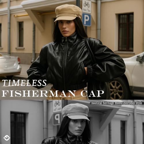 Funky Junque Greek Fisherman Newsboy Cap, Cotton Captains Bakerboy Hat - color: 2 Pack - Polka Dots - Brown & Solid Khaki