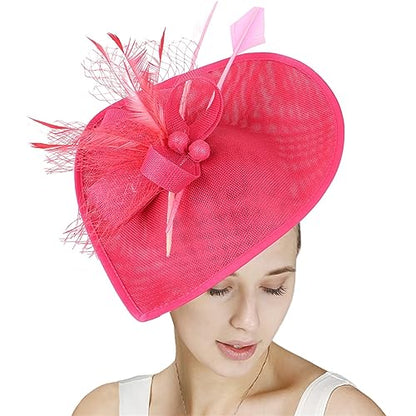 GIBZ Women's Wide Brim Fascinator Elegant Tea Party Headband - color: Light Red