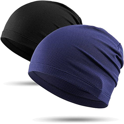 WTACTFUL Cooling Breathable Skull Cap Men Women, Sweat Wicking 1-2-4 Pack - color: Black + Blue