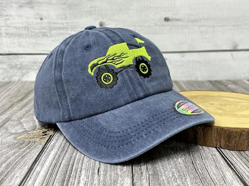 Embroidered Baseball Hats for Girls Boys - color: Monster Truck (Washed Navy Blue)