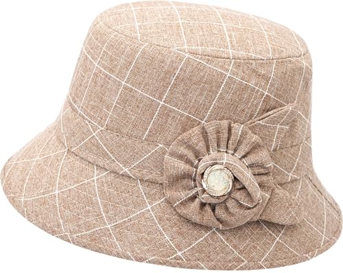 Vintage Fedora Floral Bucket Hat Women Bowler Cloche Hats - color: Beige
