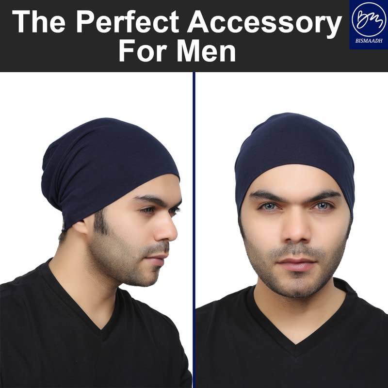 BISMAADH Unisex Soft Cotton Fashion Slouchy Beanie Headwear Skull Hair Cover Sleep Cap Hat for Frizzy Natural Curly Hair - color: Blue