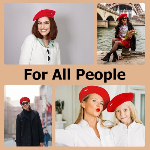 Classic Wool French Red Beret Hats for Women Men - color: M--orange Red