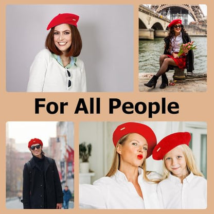 Classic Wool French Red Beret Hats for Women Men - color: M--orange Red