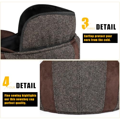 Sumolux Mens Newsboy Cap Winter Beret Hat Cabbie Flat Cap - color: D Coffee