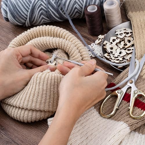 60pcs Wooden Hat Pom Poms Buttons, Heart Shape Removable Knitted Hat Button, Faux Fur Fastener Sewing Accessories for Crochet Knitting Beanies- Light Brown(C) - color: Light Brown-C-60pcs