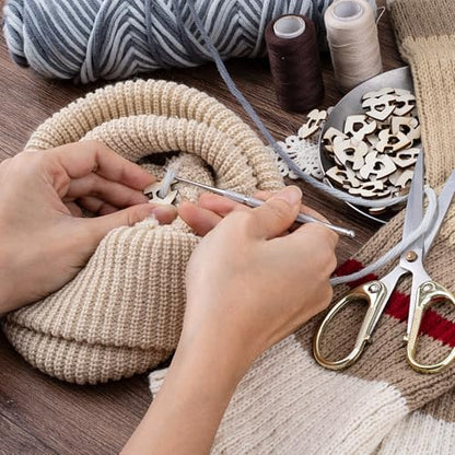 60pcs Wooden Hat Pom Poms Buttons, Heart Shape Removable Knitted Hat Button, Faux Fur Fastener Sewing Accessories for Crochet Knitting Beanies- Light Brown(C) - color: Light Brown-C-60pcs