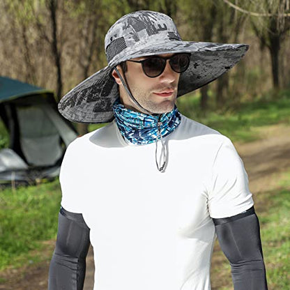 HUAMULAN Men Women 6" Wide Brim Sun Protection Hat Summer Fishing Hats - color: Hn005-shenhui-smo