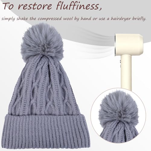 Pom Pom Beanie for Women & Girls, Warm Knit Winter Hat - color: Gray