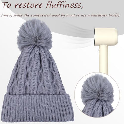 Pom Pom Beanie for Women & Girls, Warm Knit Winter Hat - color: Gray
