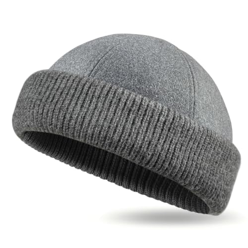 Docker Beanie for Men & Women, Soft Wool Blend Knit Watch Cap, Warm Cuffed Fisherman Hat for Casual Wear - color: Grey