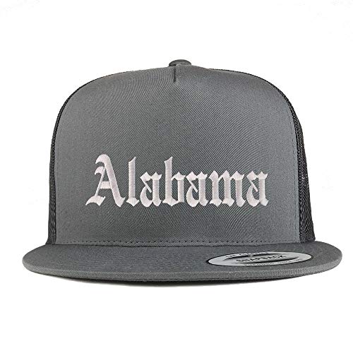 Trendy Apparel Shop Alabama State Old English 5 Panel Flatbill Trucker Mesh Cap - color: Charcoal