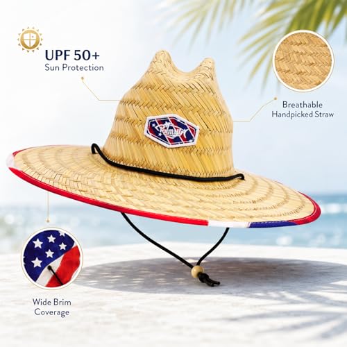 Palmyth Straw Hat for Men & Women Sun Hats, Beach Hat, Fishing Hat UPF 50+ - color: Starstripe