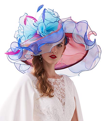 ORIDOOR Women Hats Headband Hairpin Organza Fascinator Church Hat Floral Tea Party Wedding Hat - color: 003a-multicolor