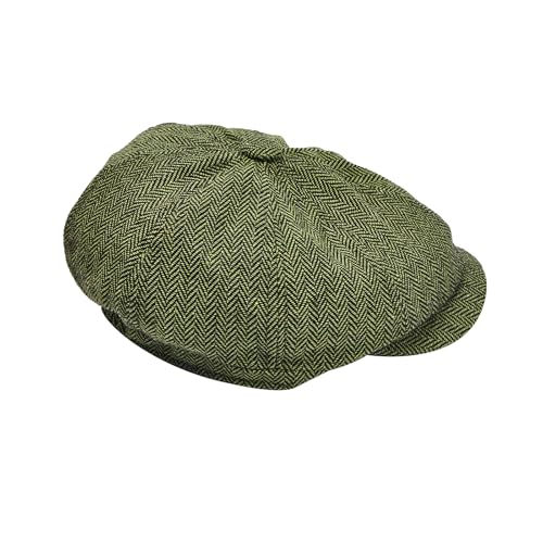 Gatsby Newsboy Hat Men Women Classic Herringbone 8 Panel Trendy Tweeb Flat Cap - color: Green