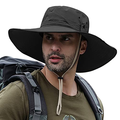 Wide Brim Sun Protection Hat Outdoor Unisex Ventilated Hats for Hiking Beach Fishing Safari Garden Lawn Yard Work Kayaking - color: Gud77-black