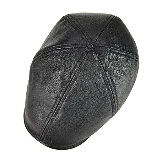 VOBOOM Leather Ivy Newsboy Caps 6 Panel Cabbie Beret Hat - color: Black, size: 7 1/2