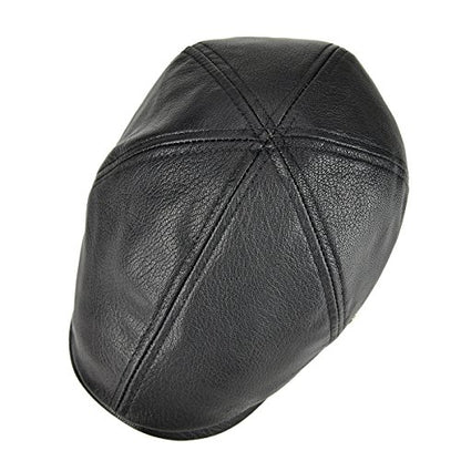 VOBOOM Leather Ivy Newsboy Caps 6 Panel Cabbie Beret Hat - color: Black, size: 7 1/4
