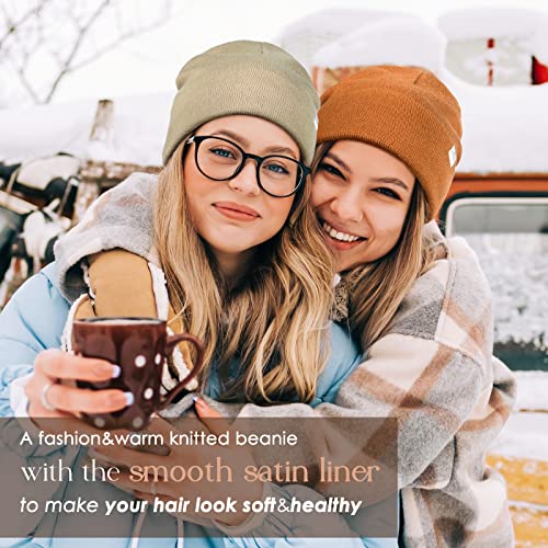 YANIBEST Satin Lined Beanie for Women, Reduce Frizz Winter Hats - color: Blue