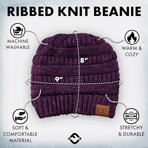 Funky Junque Adult Winter Beanie Slouchy Knit Skull Cap - color: Purple - Confetti
