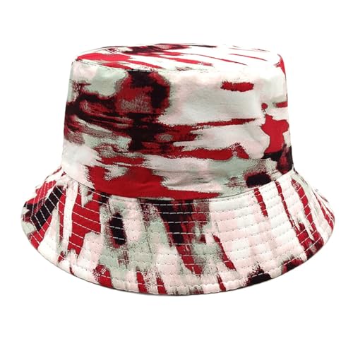 Men Women Unisex Graffiti Bucket hat, Packable Outdoor Summer Fishing Sun hat, Double-Sided Beach Cap - color: Red