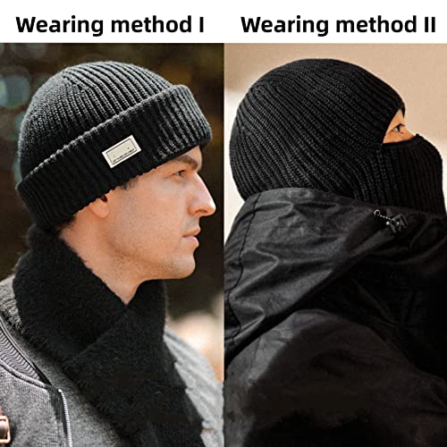 Balaclava Ski Mask Cold Weather Balaclava Mask Warm Face Mask Balaclava and Beanie Hats for Men 2 in 1 Black