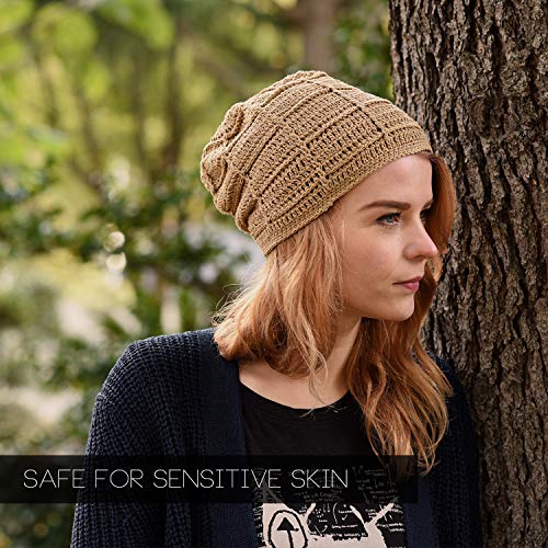 CHARM Mens Summer Beanie Cotton - Womens Crochet Slouch Cap Hand Made Chemo Hat - color: Light Brown