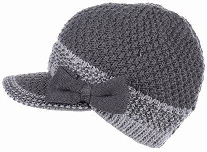 BYOS Womens Winter Chic Cable Warm Fleece Lined Crochet Knit Hat W/Visor Newsboy Cabbie Cap - color: Dk.gray Bow