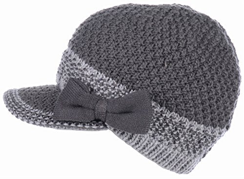 BYOS Womens Winter Chic Cable Warm Fleece Lined Crochet Knit Hat W/Visor Newsboy Cabbie Cap - color: Dk.gray Bow