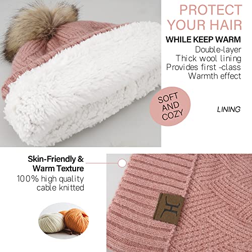 FZ FANTASTIC ZONE Women's Winter Warm Beanie Hats Scarf Touchscreen Gloves - color: Pink