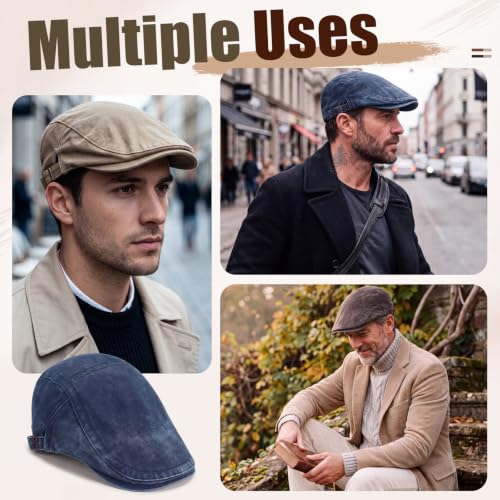 Geyoga 6 Pcs Men's Flat Cap Newsboy Hat Adjustable - style: Washed
