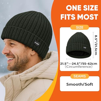 Winter Beanie Merino Wool Fleece Lined for Men Women Soft Warm Knit Hat Ski Stocking Cuffed Cap - color: Green