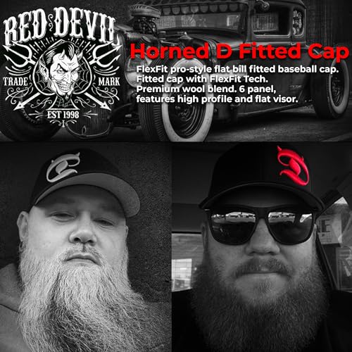 Horned D Flex Fit 6-Panel Men's Cap – Pull-On Baseball Hat with Curved Bill, Cotton/Poly/Spandex Blend – Black - size: Small-Medium