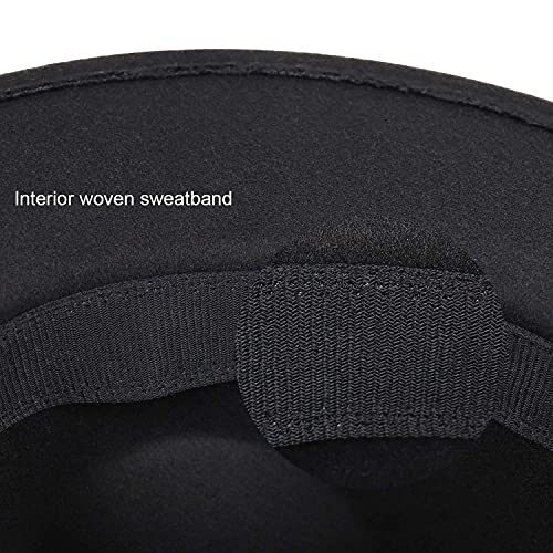 DRESHOW Women Classic Felt Fedora Wide Brim Floppy with Belt Buckle Panama Hat - color: 1 Pack: Felt Fedora Black