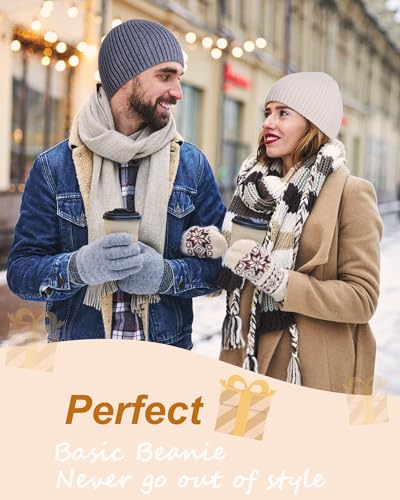 ROYBENS Wool Beanie for Men Women, Seamless Knit Warm Winter Hat Skull Caps - color: 1pcs-white