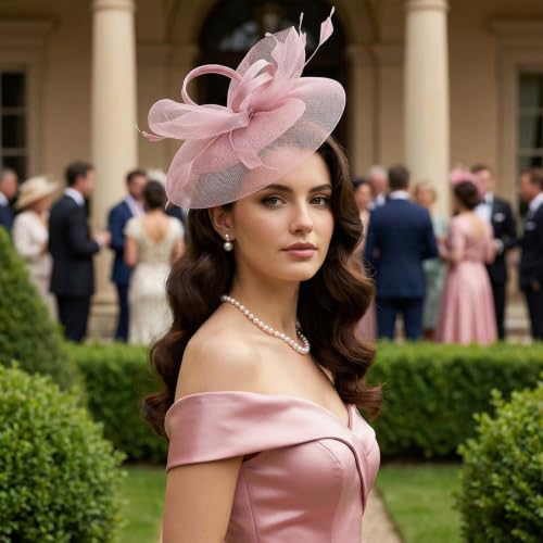 tiggell Fascinators Tea Party Hat for Women, Fascinator with Pillbox Hat - color: Nude Pink