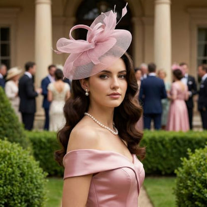 tiggell Fascinators Tea Party Hat for Women, Fascinator with Pillbox Hat - color: Nude Pink