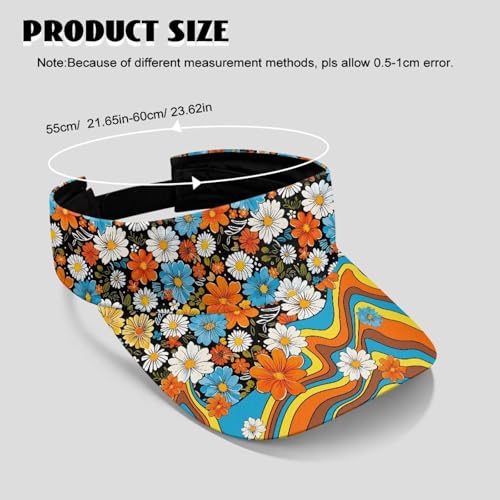 Cool Styles Sun Visor Hats 21.65~23.62 inches Adjustable Open-Top caps Quick-Dry Visor Cap - color: Pretty Hippie Flowers