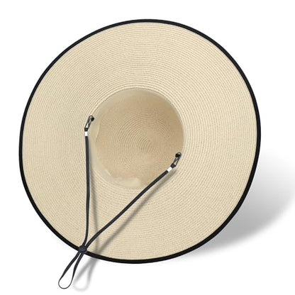 Women Wide Brim Sun Hat UPF50 Straw Summer Hat Floppy Beach Hat Roll-Up - color: Beige