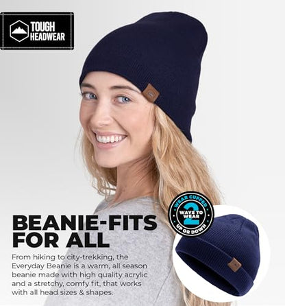 Tough Headwear Knit Beanie Hat - Stretch Fit Winter Hats for Men - Breathable Beanie for Women - Durable Acrylic Winter Cap - color: Navy Blue