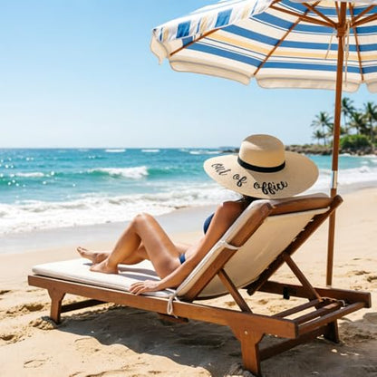 DRESHOW Big Straw Sun Hats for Women Floppy Foldable Roll up Beach Cap Sun Hat UPF 50+ Vacation Honeymoon Embroidered Hat - color: Ae Out of Office: Beige