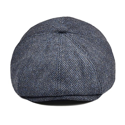 VOBOOM Men Wool Blend 8 Panel Newsboy Cap Tweed Hat - color: Navy