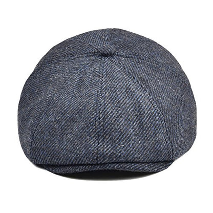 VOBOOM Men Wool Blend 8 Panel Newsboy Cap Tweed Hat - color: Navy