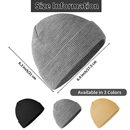 Cooraby 3 Pack Unisex Winter Skull Cap Beanies Knitted Cuff Hats Caps Roll-up Edge Beanie Hats for Men Women Outdoors - color: Black, Light Grey, Light Beige