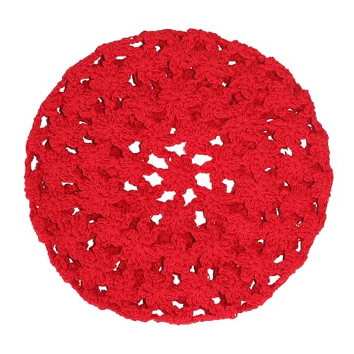 ZLYC Women Cotton Slouchy Crochet Beret Handmade Cutout Floral Beanie Hat - color: Red