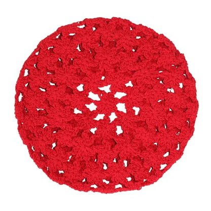 ZLYC Women Cotton Slouchy Crochet Beret Handmade Cutout Floral Beanie Hat - color: Red