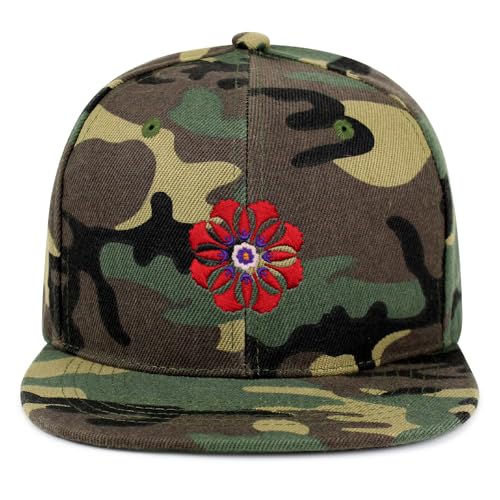 Flower Ornament Hip-Hop Snapback Hat Embroidered Baseball Cap Floral Embellishment - color: 14. Woodland Camo